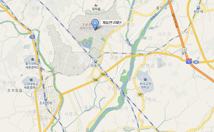 게놈연구재단은 충북 청주시 흥덕구 오송읍에 위치하고 있으며, 오송역에서 택시로 5분거리에 위치하고 있습니다. 교통편은 KTX 및 열차이용, 버스 이용, 시외버스 이용, 자가용 이용 콘텐츠 참조
